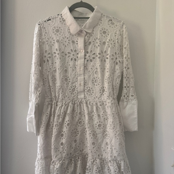 Gretchen Scott White Eyelet Little Bo Peep Shirt Dress Size Small - Picture 2 of 8